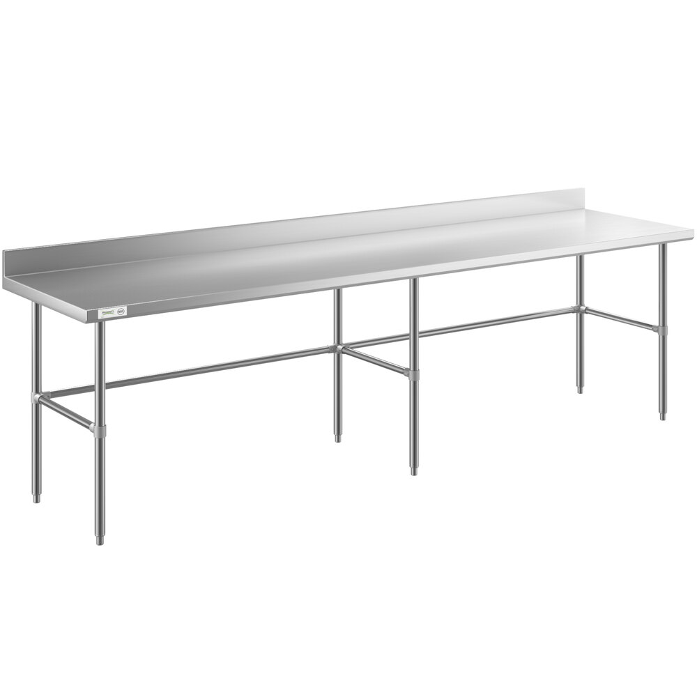 Regency 30 inch x 120 inch 16-Gauge 304 Stainless Steel Commercial Open Base Work Table with 4 inch Backsplash