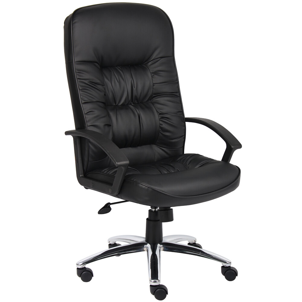 Boss Black LeatherPlus HighBack Executive Chair with Chrome Base and