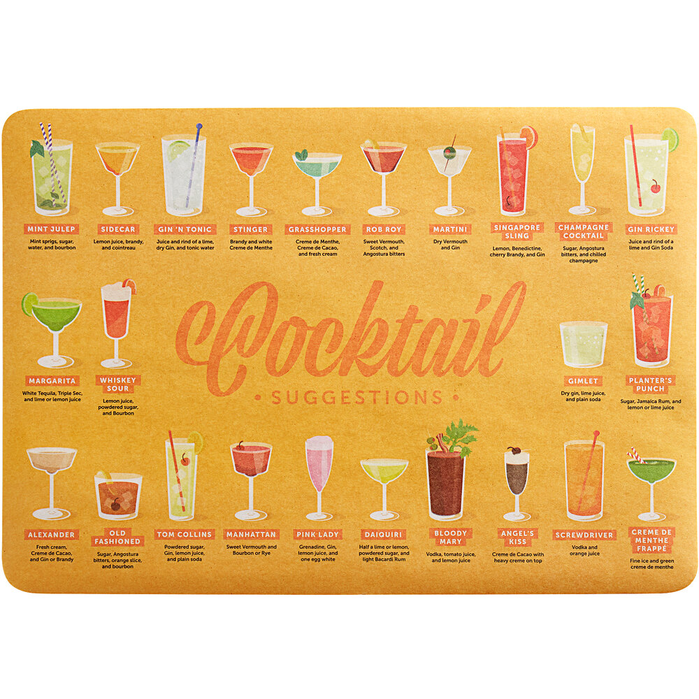 Choice 10" x 14" Cocktail Suggestions Paper Placemat 1000/Case