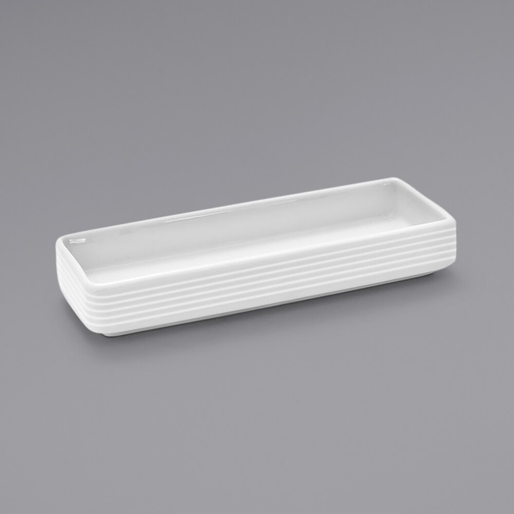 Rectangular Ramekins Front of the House Spiral 3 oz. White Rectangular Ribbed Porcelain ...