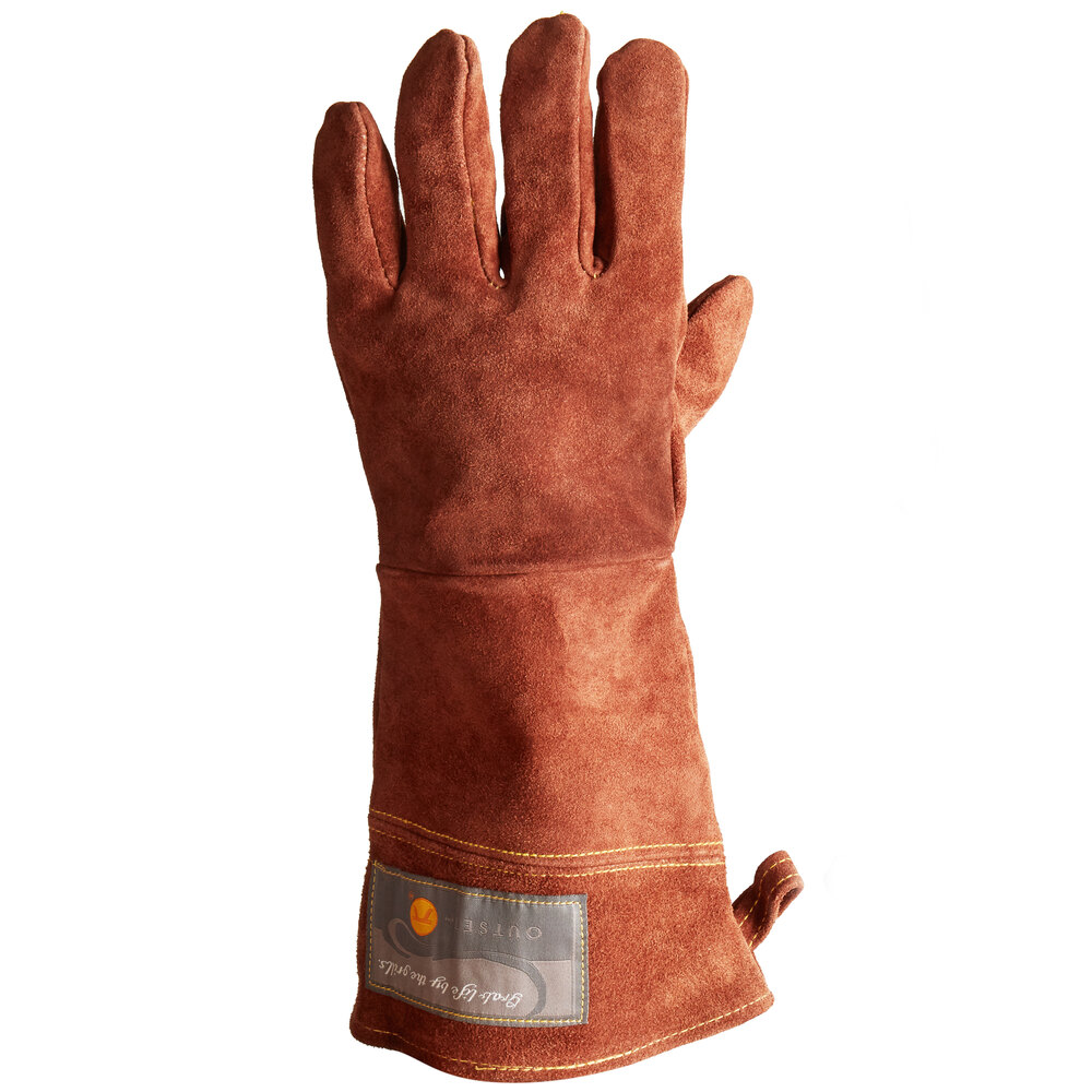 Outset® 15" Brown Leather Oven / Grill Gloves (2/Pack)