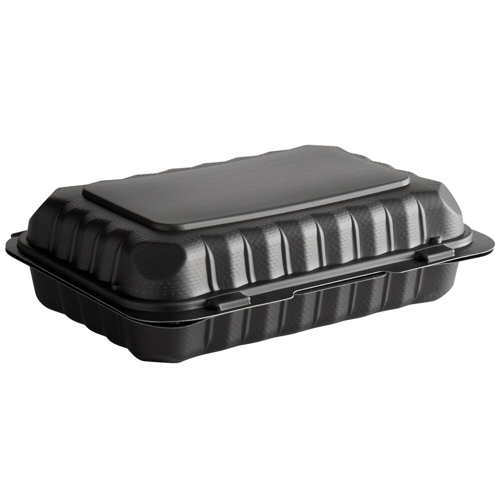 Microwaveable Black Plastic Hinged TakeOut Containers 150/Case
