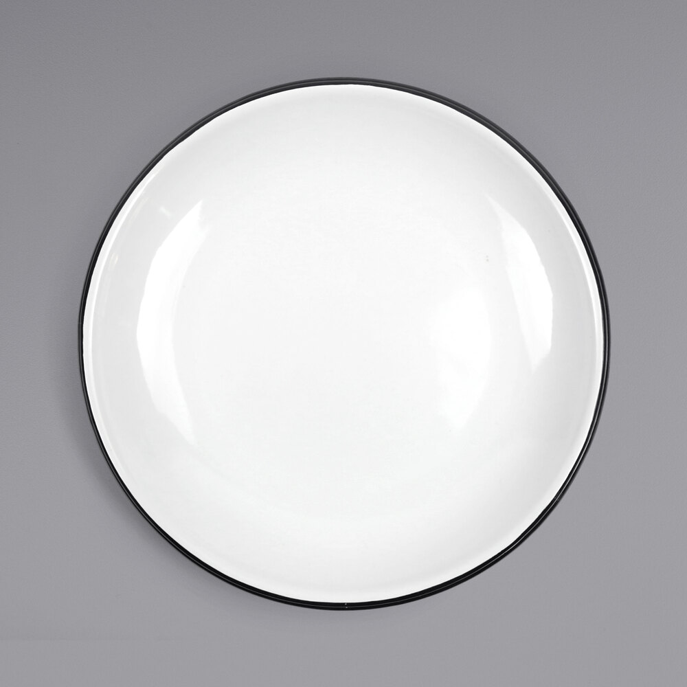 Crow Canyon Home V124BLA Vintage 10 1/2" White Coupe Enamelware Plate