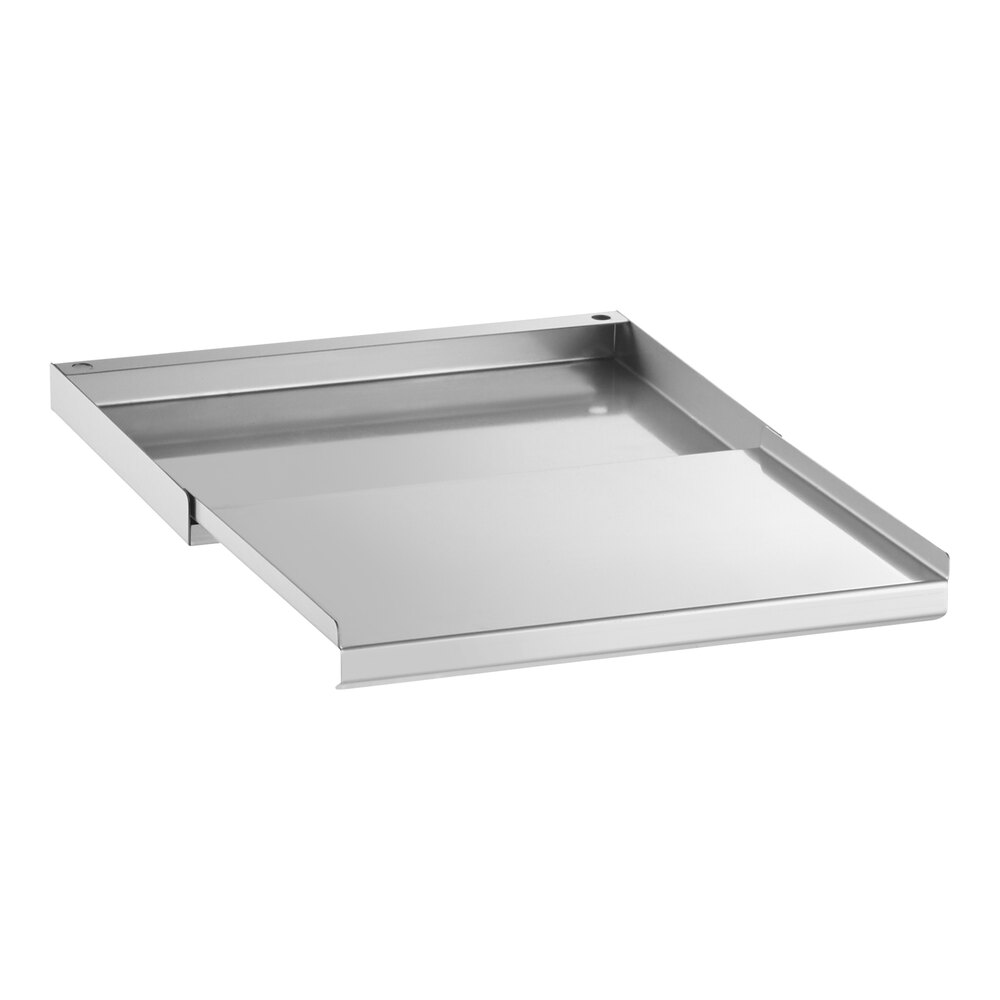 A rectangular stainless steel sliding lid with raised edges, designed to fit over an underbar ice bin.