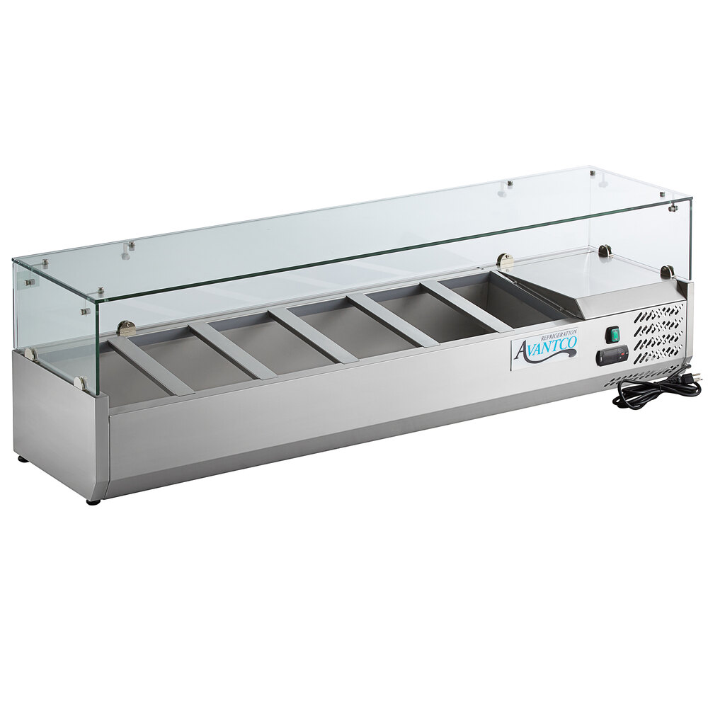 Avantco CPT60 59" Countertop Refrigerated Prep Rail with Sneeze Guard