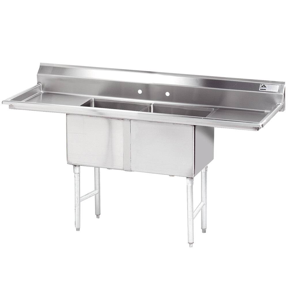 Advance Tabco FC-2-1824-18RL Two Compartment Stainless Steel Commercial Commercial Double Stainless Steel Sink With Drainboard