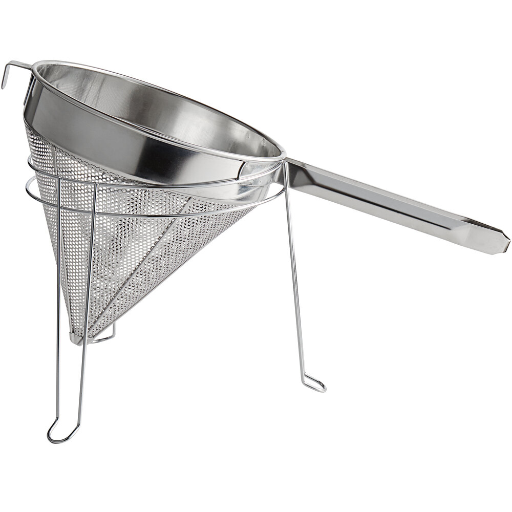 Choice 10" Coarse China Cap Strainer and Stand Set