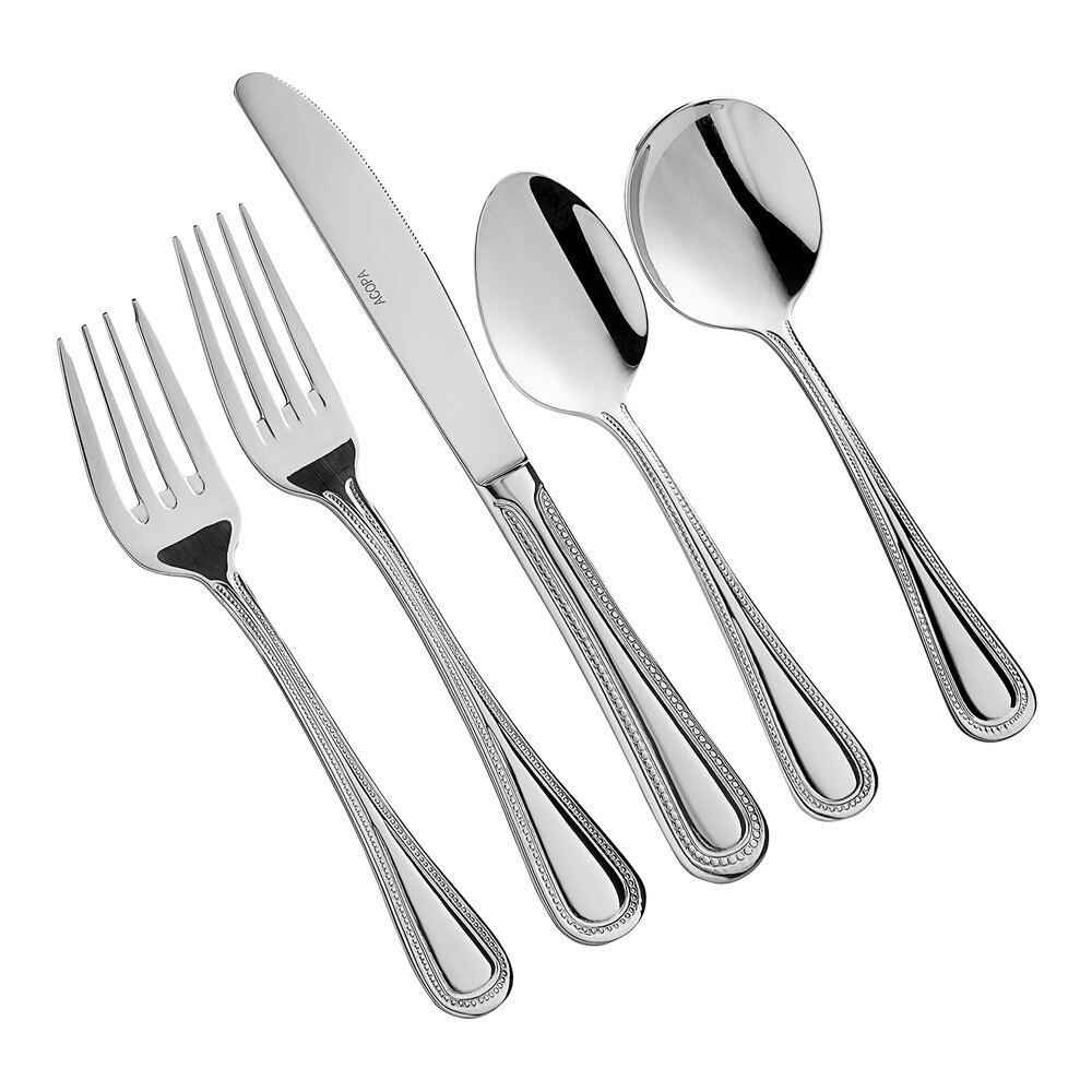 Acopa Odin Black 18/8 Brushed Stainless Steel Extra Heavy Weight Forged Flatware  Set with Service for 12 - 60/Pack
