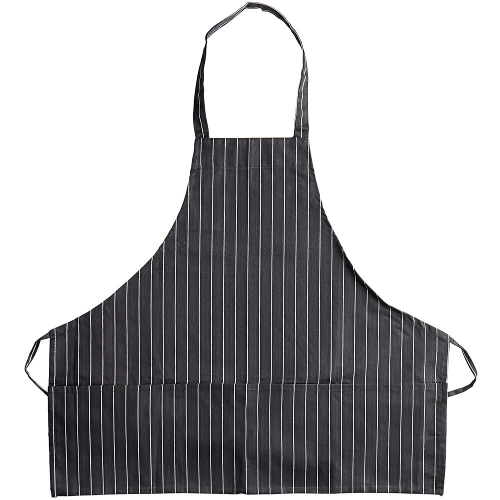 Choice Black and White Pinstripe Poly-Cotton Front of House Bib Apron ...