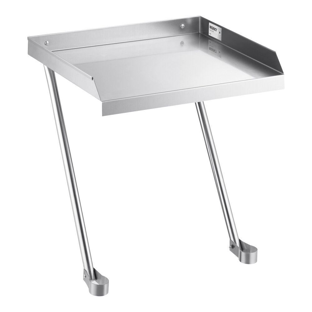 A metal drainboard with two angled support legs and raised edges on three sides.