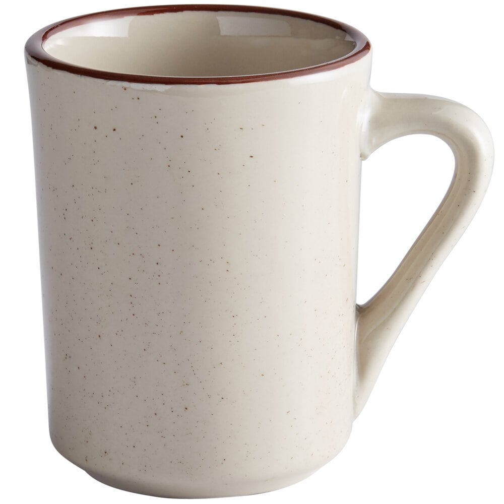 Acopa 8 oz. Brown Speckle Narrow Rim Stoneware Coffee Cup / Mug - 36/Case