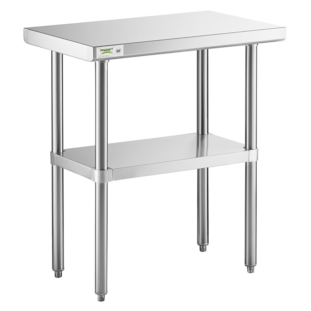 Regency 18 inch x 30 inch 16-Gauge 304 Stainless Steel Commercial Work Table with Undershelf