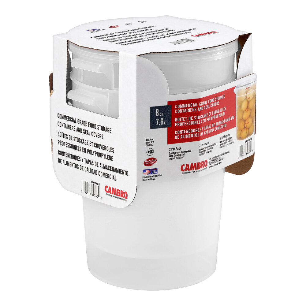 Cambro 8 Qt. Translucent Round Polypropylene Food Storage Container and Lid 2/Pack