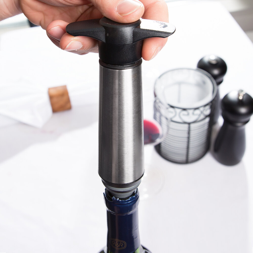 Vacu Vin 0649360P Stainless Steel Wine Saver Vacuum Pump Set with 2