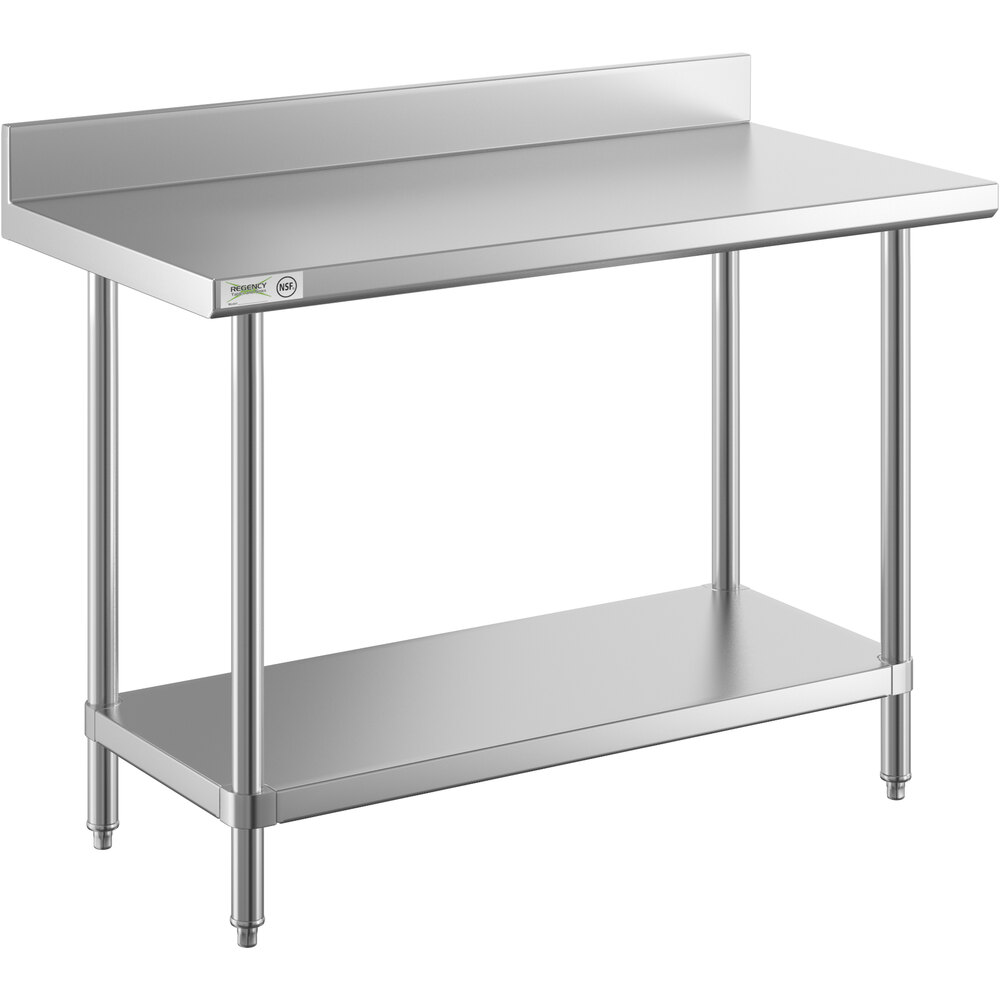 Regency 24 inch x 48 inch 16-Gauge Stainless Steel Commercial Work Table with 4 inch Backsplash and Undershelf