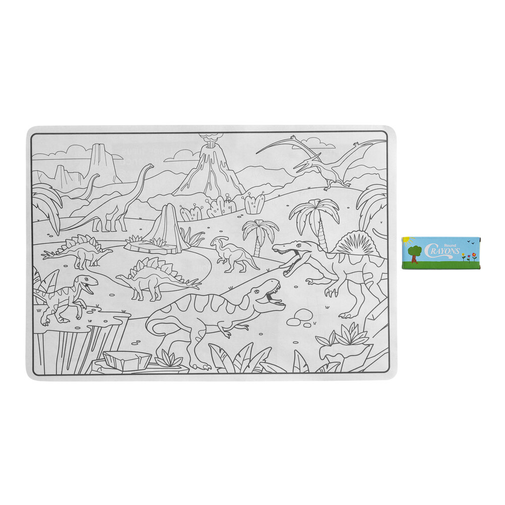 Choice 10" x 14" Kids Dinosaur Double Sided Interactive Placemat with 4 ...