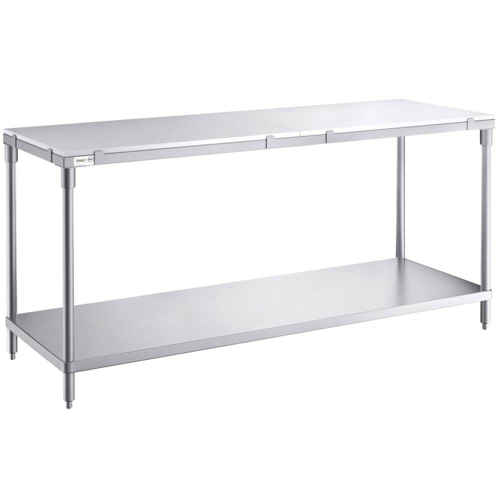 Regency 24 inch x 72 inch 14-Gauge 304 Stainless Steel Poly Top Table with 3/4 inch Thick Poly Top and Undershelf