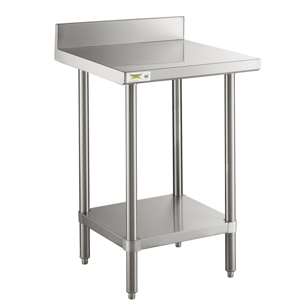 Regency 24 inch x 24 inch 16-Gauge Stainless Steel Commercial Work Table with 4 inch Backsplash and Undershelf