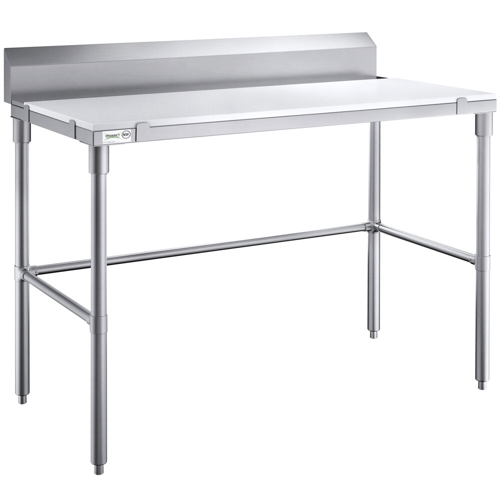 Regency 24 inch x 48 inch 14-Gauge 304 Stainless Steel Poly Top Table with 3/4 inch Thick Poly Top, Open Base, and 6 inch Backsplash