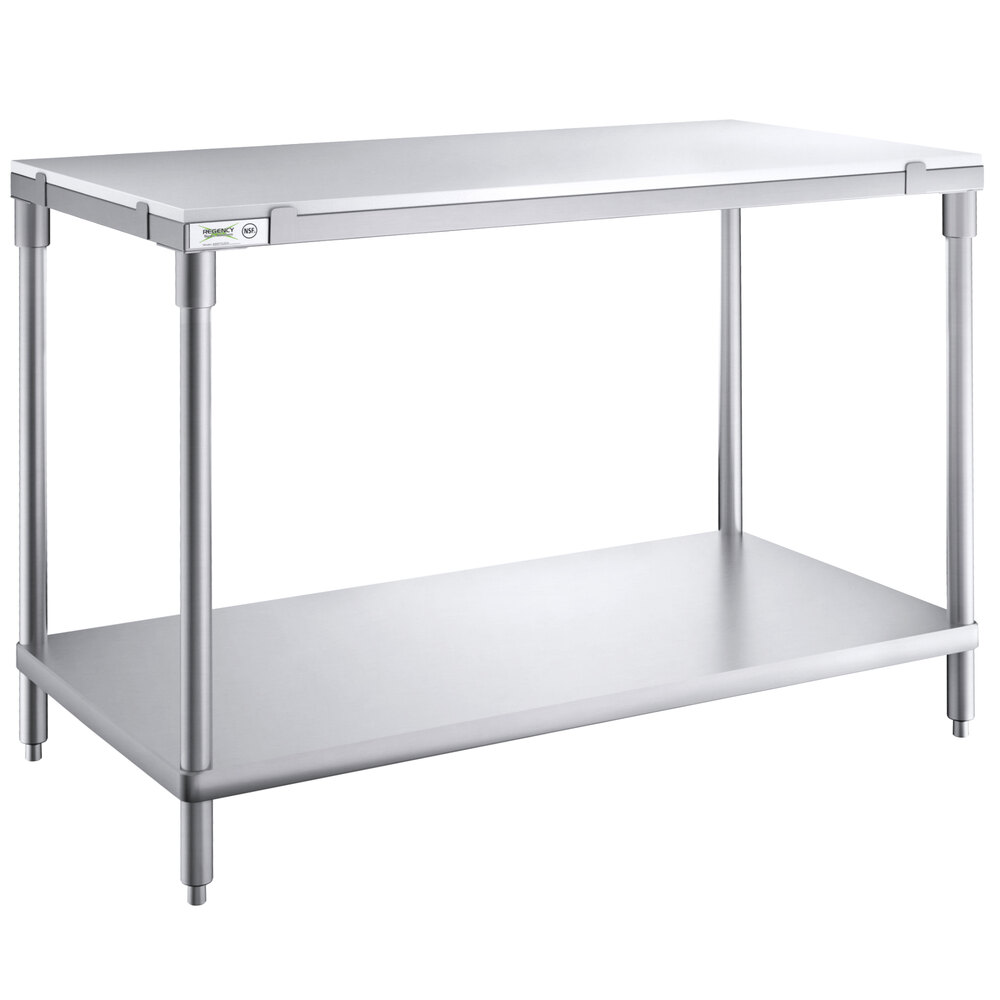 Regency 24 inch x 48 inch 14-Gauge 304 Stainless Steel Poly Top Table with 3/4 inch Thick Poly Top and Undershelf