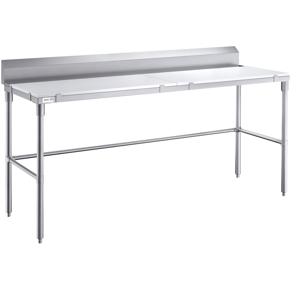 Regency 24 inch x 72 inch 14-Gauge 304 Stainless Steel Poly Top Table with 3/4 inch Thick Poly Top, Open Base, and 6 inch Backsplash