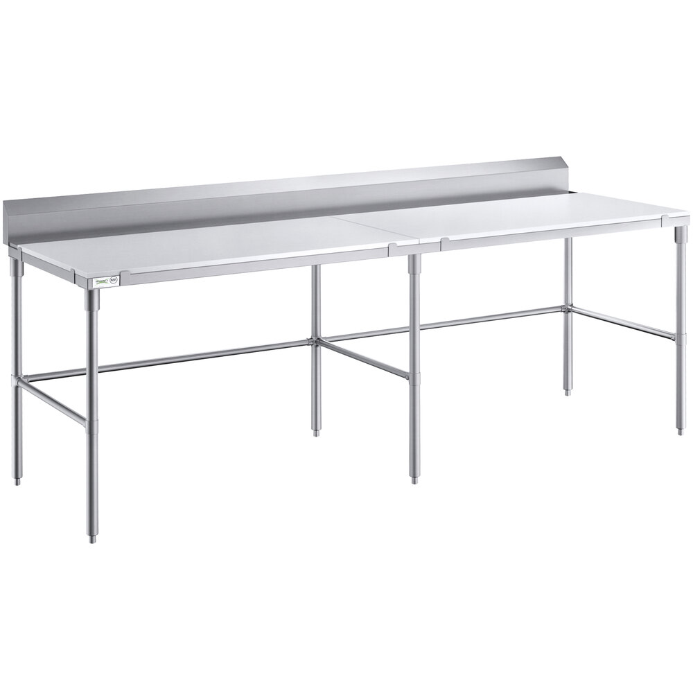 Regency 30 inch x 96 inch 14-Gauge 304 Stainless Steel Poly Top Table with 3/4 inch Thick Poly Top, Open Base, and 6 inch Backsplash