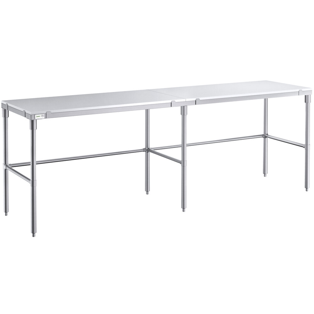 Regency 24 inch x 96 inch 14-Gauge 304 Stainless Steel Poly Top Table with 3/4 inch Thick Poly Top and Open Base