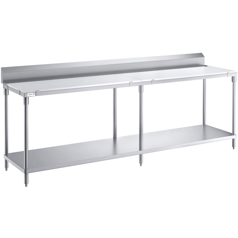 Regency 24 inch x 96 inch 14-Gauge 304 Stainless Steel Poly Top Table with 3/4 inch Thick Poly Top, Undershelf, and 6 inch Backsplash