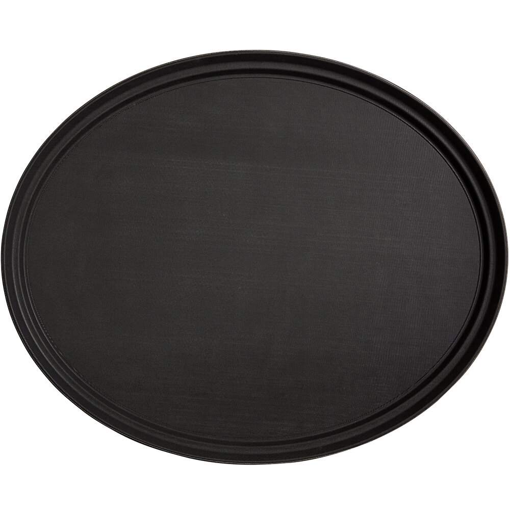 Choice 31" x 23" Black Oval NonSkid Serving Tray