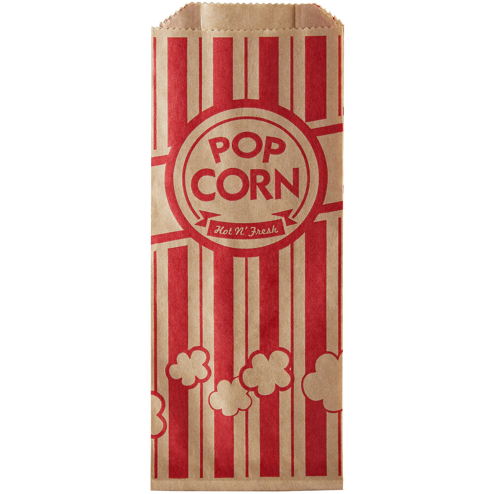 Carnival King 3 inch x 1 1/2 inch x 7 inch 0.6 oz. Kraft Popcorn Bag - 1000/Case