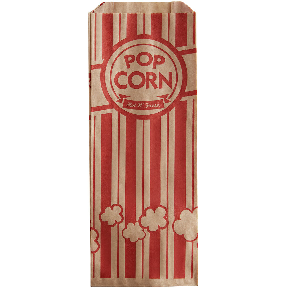 Carnival King 3 3/4 inch x 1 3/4 inch x 9 1/2 inch 1.1 oz. Kraft Popcorn Bag - 1000/Case