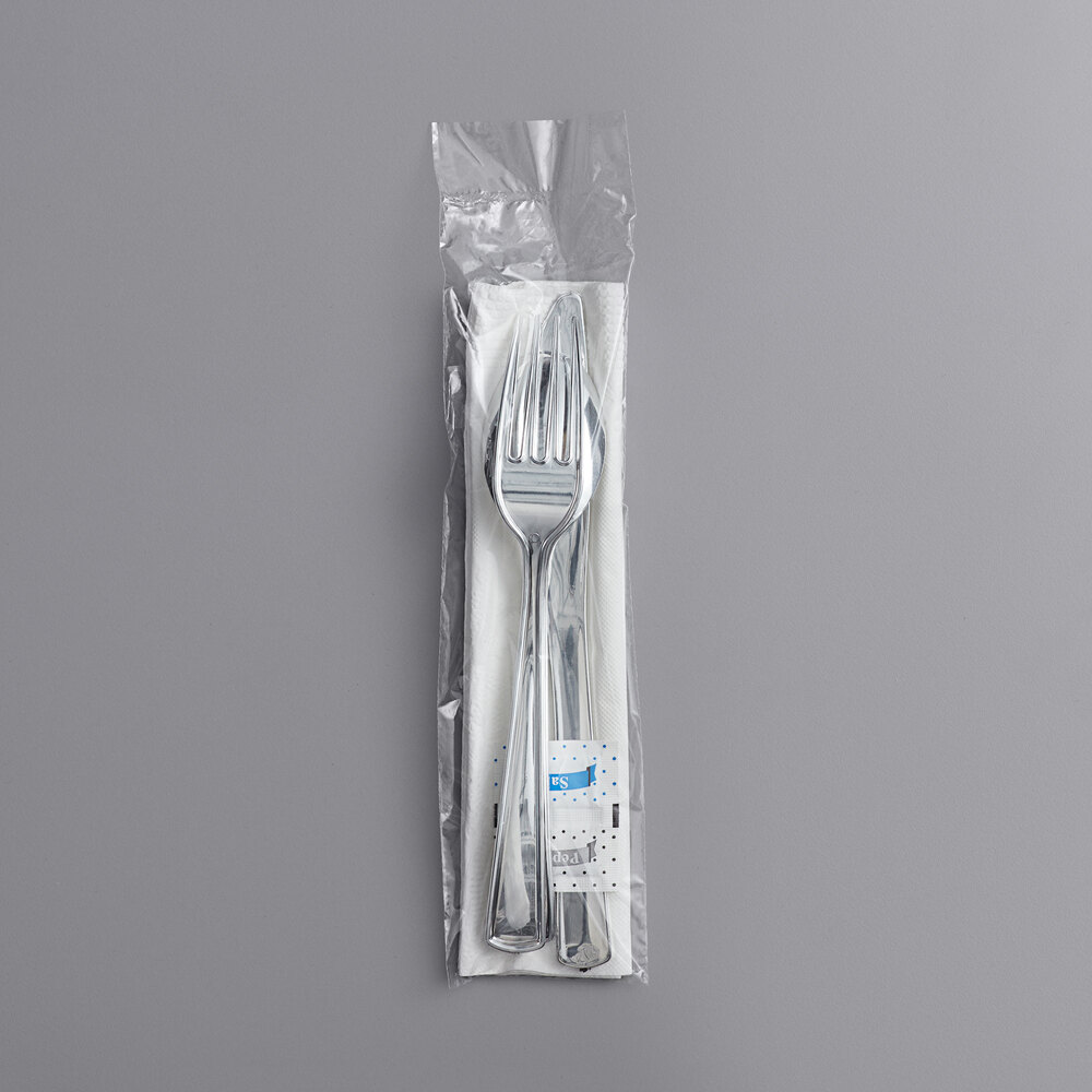 Visions Individually Wrapped Heavy Weight White Plastic Cutlery Pack with  Napkin - 500/Case