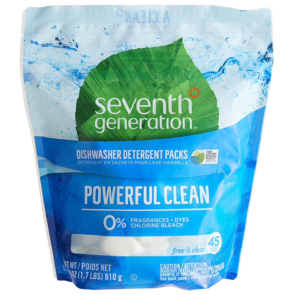 Seventh Generation 22897 Free & Clear 45Count Dishwasher Detergent Packs