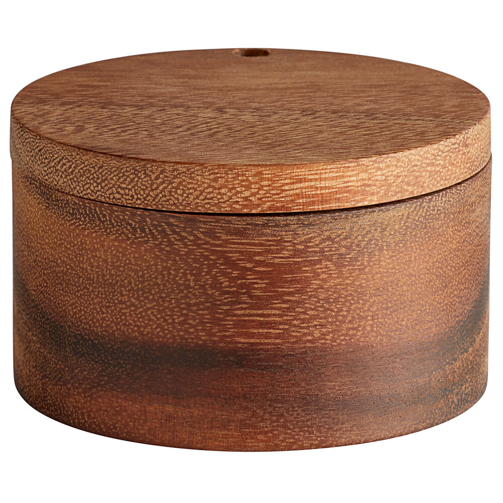 Acacia Wooden Salt Cellar with Lid 4" x 2 1/2" x 4"