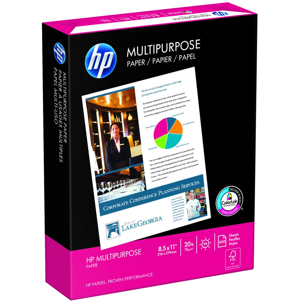 HP Inc. 115100 8 1/2" x 11" White Case of 20 lb. Multipurpose Paper
