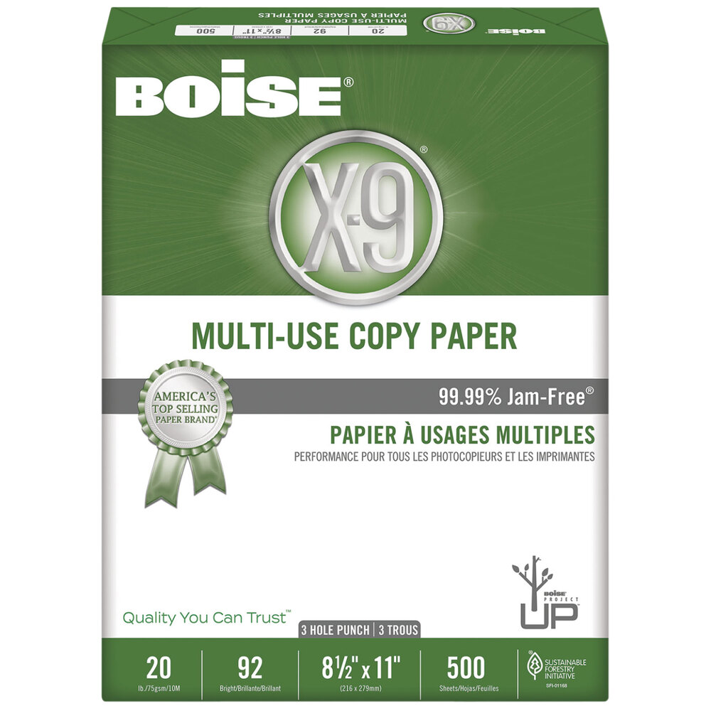 Boise OX9001P X9 8 1/2" x 11" White Case of 20 MultiUse Copy Paper