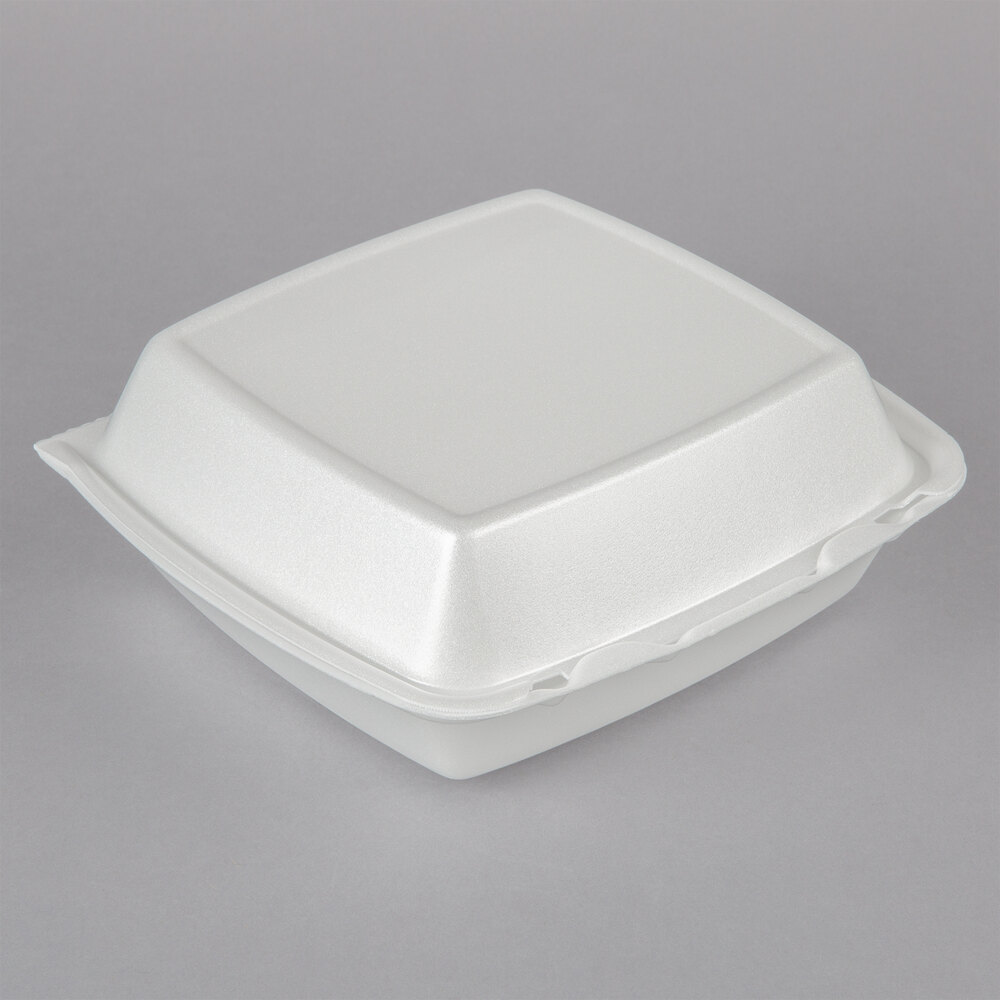 Dart 85HT1R 8 x 8 x 3 White Foam Square Take Out Container with  Perforated Hinged Lid - 100/Pack