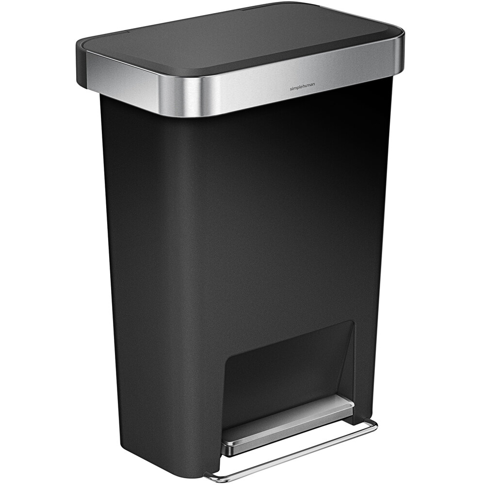 simplehuman CW1385 12 Gallon / 45 Liter Black Rectangular Front StepOn Trash Can with Liner Pocket
