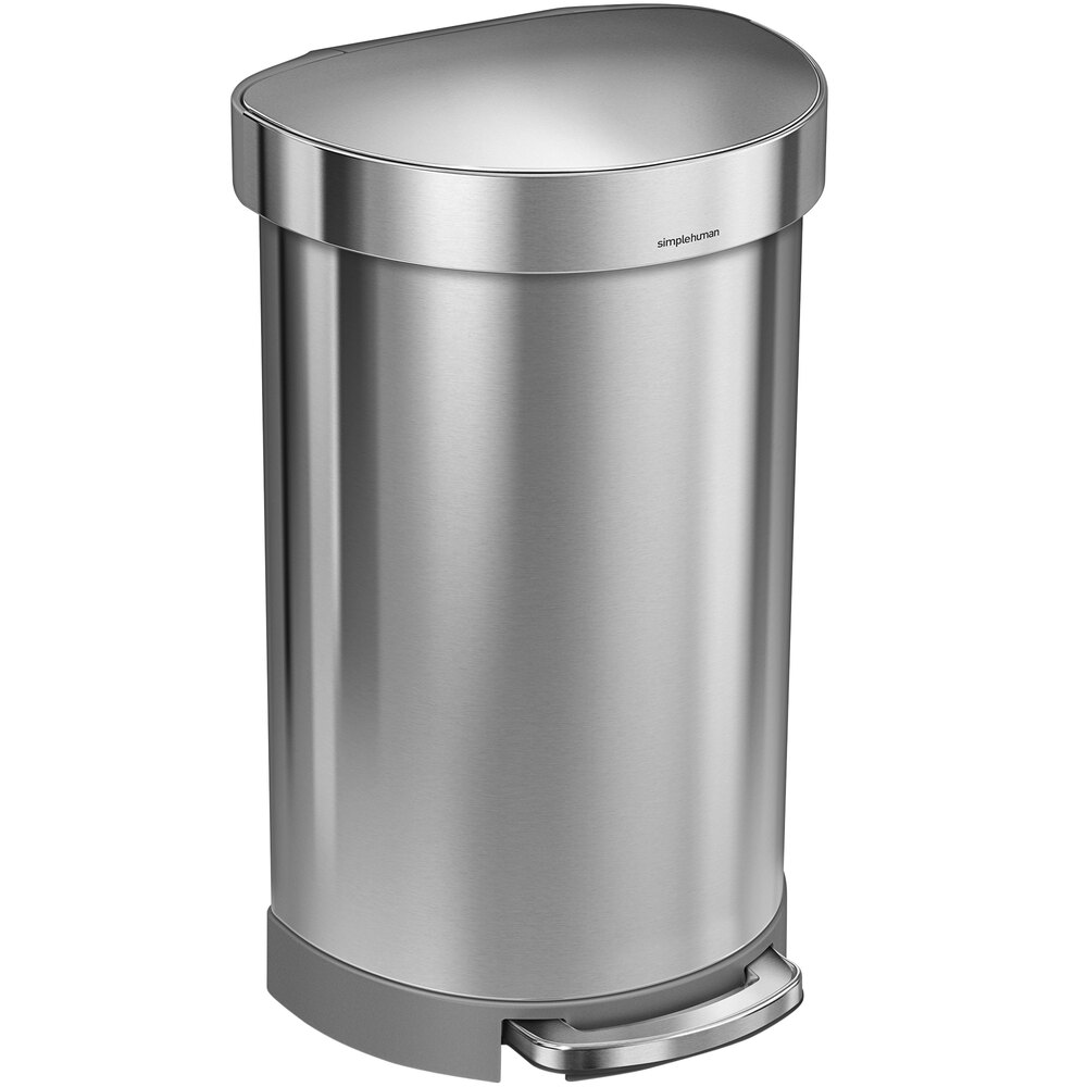 simplehuman CW2030 12 Gallon / 45 Liter Brushed Stainless Steel Semi-Round  Step-On Trash Can