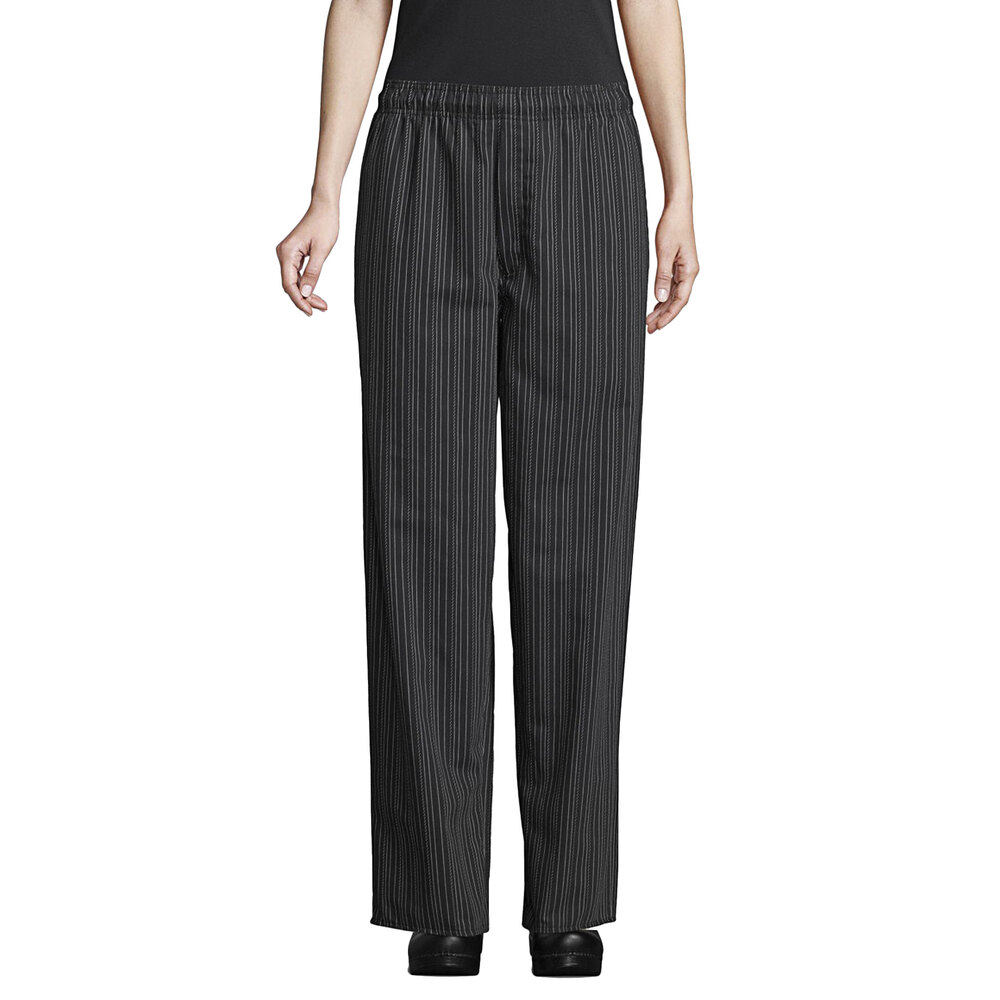 Threads 4003 Unisex Black / White Tribal Stripe Customizable YarnDyed Chef Pants L