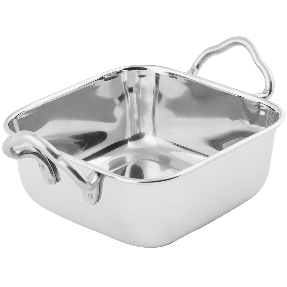 Tablecraft 833 14 oz. Square Mini Stainless Steel Roasting Pan with Handles