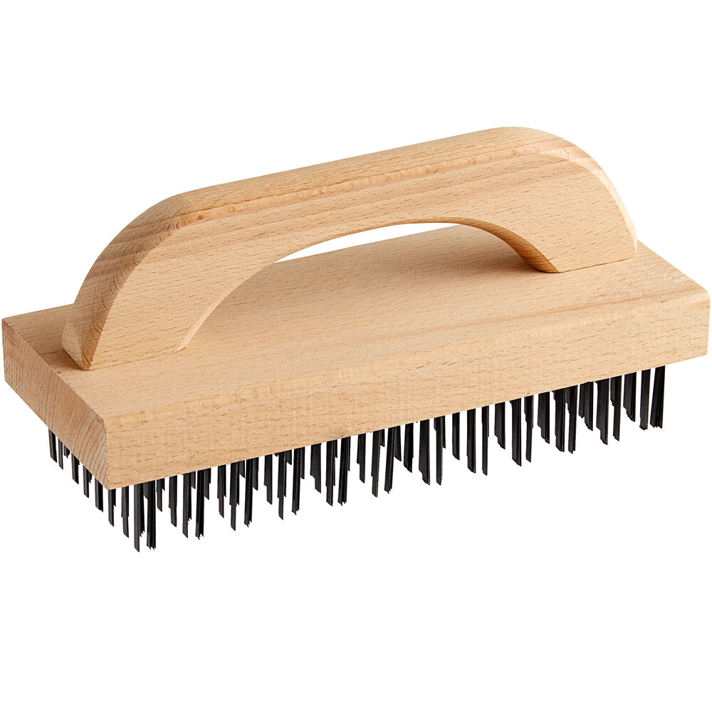 Vollrath 4830 9" x 4" Wooden Butcher Block Brush with Steel Bristles