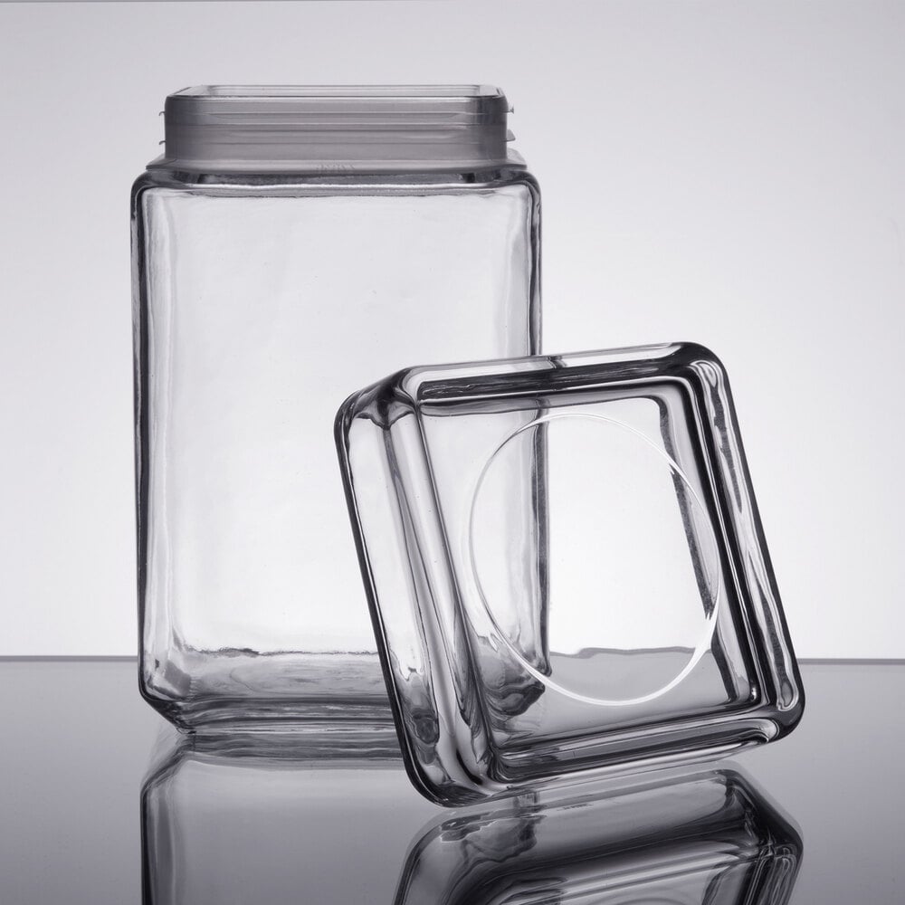 Acopa 40 oz. Clear Stackable Square Glass Jar
