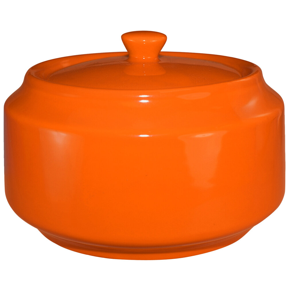 International Tableware CA61O Cancun 13 oz. Orange Stoneware Sugar