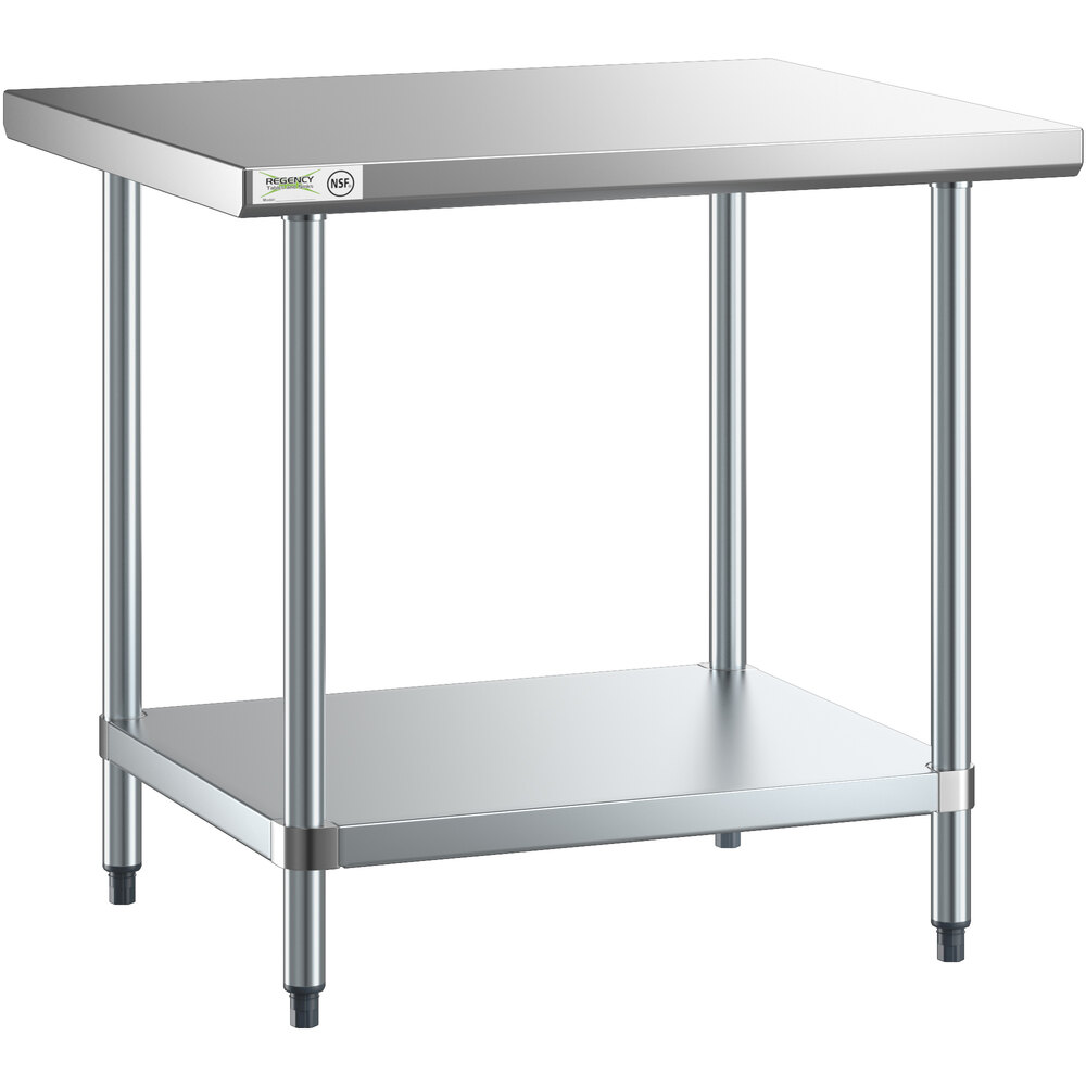Regency 30 inch x 36 inch 18-Gauge 304 Stainless Steel Commercial Work Table with Galvanized Legs and Undershelf