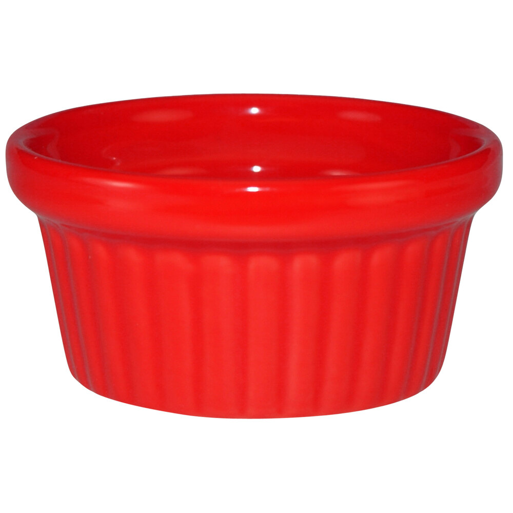 Red Round Ramekins International Tableware Cancun 2 oz. Crimson Red Stoneware Fluted ...