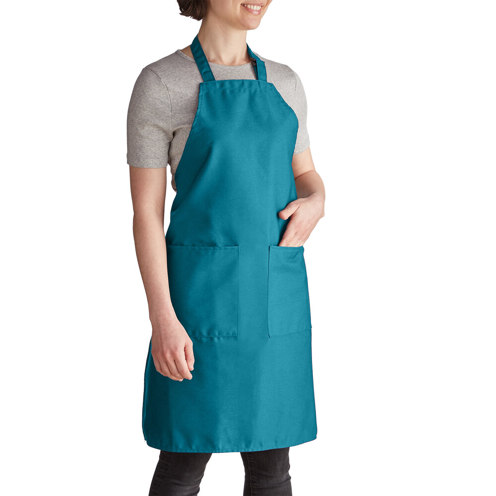 Intedge Teal Adjustable PolyCotton Bib Apron with 2 Pockets 32" x 28"