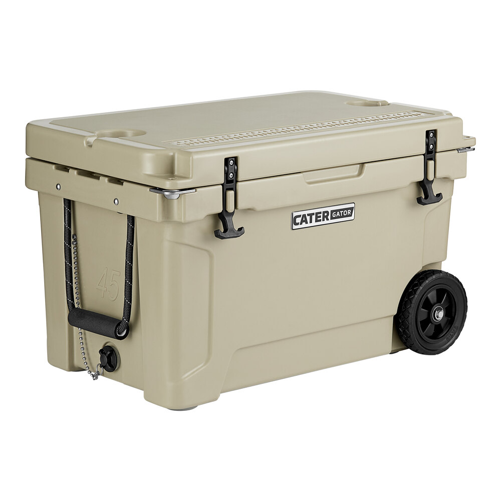 ドンゴン CaterGator CG45TANW Tan 45 Qt. Mobile Rotomolded Outdoor Cooler