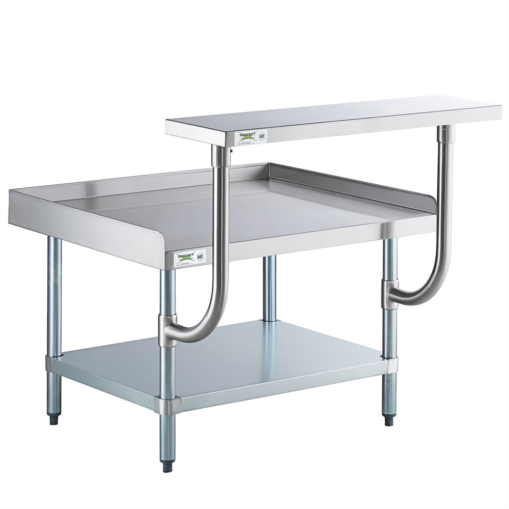Regency 30 inch x 36 inch 16-Gauge Stainless Steel Equipment Stand with Galvanized Undershelf and 10 inch Stainless Steel Adjustable Work Surface