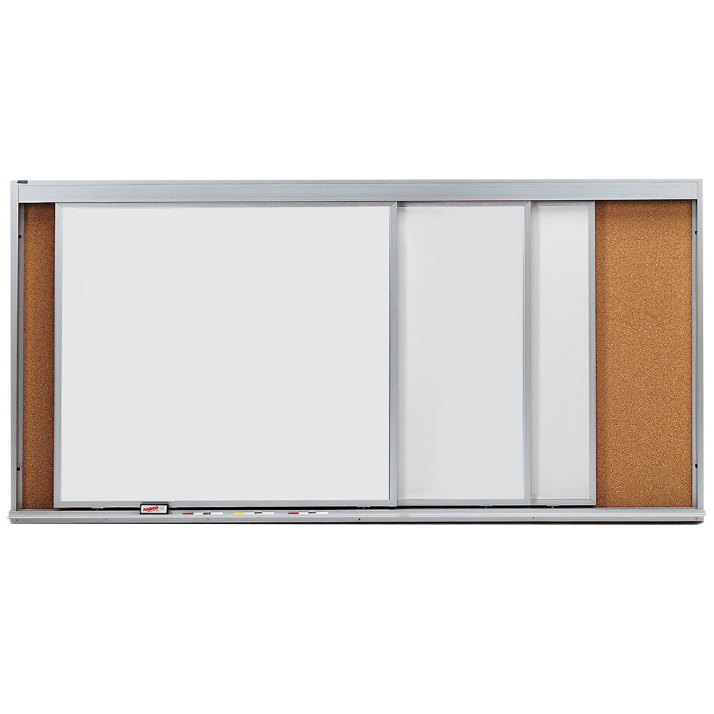Aarco HSU483 96" x 48" Stationary Cork Board With 3 Horizontal Sliding